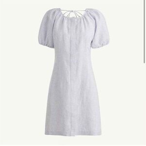 J.crew 6 white/peri/shadow vneck back short slve tie back linen shirt dress